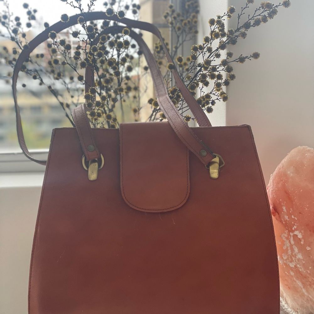 Vintage Brown Leather Bag 1980’s satchel style - Picture 6 of 11